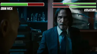 John Wick vs. Assassins WITH HEALTHBARS | Knife Shop Fight | HD | John Wick 3: Parabellum