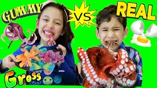 Real Food vs Gummy Food Challenge - Kids React - Candy Challenge - WARHEADS