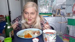 МУКБАНГ. MUKBANG. БОГАТЫЙ ОБЕД БЕДНЯКА. КОНЬЯЧОК,  СЕМГА НОРВЕЖСКАЯ....