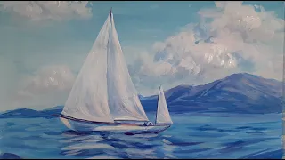 Малюємо вітрильну яхту /Paint a sailing yacht using gouache