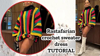 Rastafarian crochet sweater dress tutorial | crochet turtle neck mesh dress