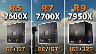 AMD Ryzen 5 7600X vs 7 7700X vs 9 7950X // Test in 9 Games