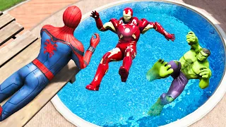 GTA 5 Spiderman vs Hulk vs Iron Man Water Ragdolls Jumps/Fails (Euphoria Physics)