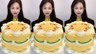 Asmr🍰Eating Yellow Cream Cake🍰 (Soft And Waxy Sound) 크림丨먹방丨Mukbang丨Satisfying丨Eatingsho