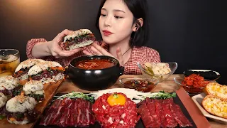 ENG SUB)Yukheo yuksashimi Beef Tartare, Beef Sashimi, Beef Tartare rice burger MUKBANG ASMR