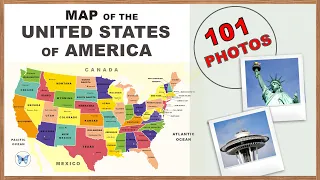 50 States of the USA. Map with state capitals, flags, seals, largest cities(with photos)Geography#06