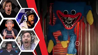 Let's Players Reaction To The Huggy Jumpscare/Chase - Poppy's Playtime Chapter 1
