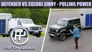 Land Rover Defender VS Suzuki Jimny - pulling power | Fifth Gear