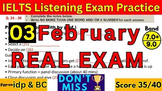 03 FEBRUARY 2024 IELTS LISTENING TEST WITH ANSWERS | IELTS EXAM PREDICTION | IDP & BC