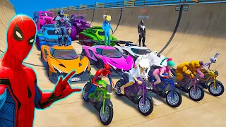 GTA V SPIDERMAN VS SUPERHEROS Epic New Stunt Race For Car Racing Challenge by Trevor and Shark