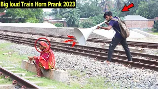Big loud Train Horn Prank 2023|| part 2||  Best Of Train Horn Prank Reaction on Public!!
