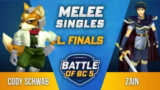 Cody Schwab (Fox) vs Zain (Marth) - Melee Singles Losers Final - Battle of BC 5