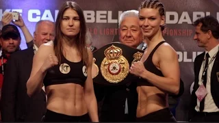 KATIE TAYLOR v NINA MEINKE - OFFICIAL WEIGH IN & HEAD TO HEAD / JOSHUA v KLITSCHKO