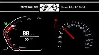 BMW 320d G20 VS. Nissan Juke 1.6 DIG-T - Acceleration 0-100km/h