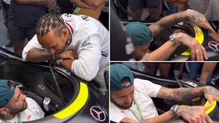 Neymar Jr trying to squeeze into Lewis Hamilton’s Mercedes F1 car W14