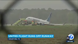 Passengers evacuated from United flight after tilted plane on tarmac at Houston airport