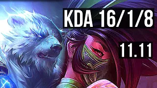 VOLIBEAR vs AKALI (TOP) | 16/1/8, Legendary, 900+ games | KR Diamond | v11.11