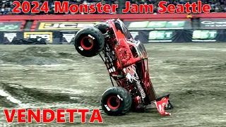 V#375 Mike Christensen "VENDETTA" | Monster Jam Seattle 2024 | Two-Wheel Skills & Freestyle | 4K