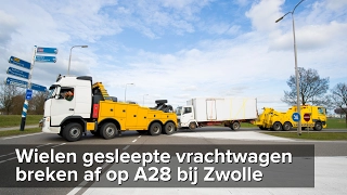 Wielen gesleepte vrachtwagen breken af A28 Zwolle - ©StefanVerkerk.nl