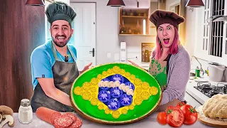 FIZEMOS PIZZA DA BANDEIRA DO BRASIL PARA O JOGO DO BRASIL NA COPA | Gabriel e Shirley 2.0