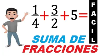 SUMA de FRACCIONES con DIFERENTE DENOMINADOR y NUMEROS ENTEROS🔴