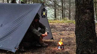 Overnight Camping In HEAVY RAIN : Surviving Hailstorms With Only a Tarp Shelter