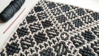 The perfect pattern for a carpet, plaid, napkin... Crochet mosaic from the center ...