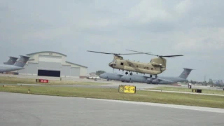 CH-47 US Army Chinook Helicopter in Hover for departure