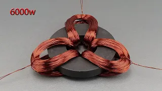 I make 220v 6000w free electricity energy with three copper coil and big magnets