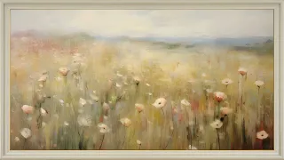 Floral Meadow Sunset, Impressionist Oil Painting | Framed Art Screensaver for TV