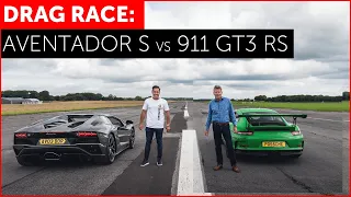 DRAG RACE. Lamborghini Aventador S Roadster vs Porsche 911 GT3 RS