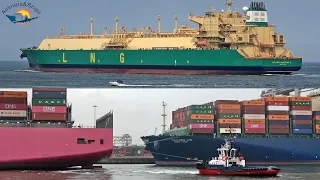 GIANT LNG Tanker and Containerships leaves the PORT OF ROTTERDAM - Shipspotting May 2021