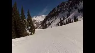 Snowbird, Utah: Spring skiing in Peruvian gulch.