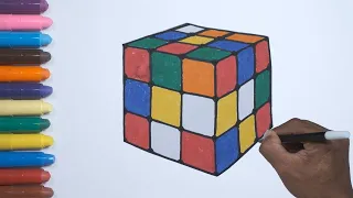 Cara Menggambar dan Mewarnai Rubik Kubus Mudah | How to easy Draw Rubik's Cube