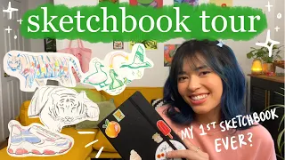 the first sketchbook ive ever finished ★ sketchbook tour ☻ colored pencil, gouache, felt tip pens