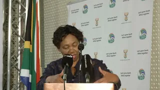 Minister of Basic Education Angie Motshekga addresses the Social Cluster Media Briefing