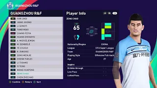 Guangzhou City & China SUPER LEAGUE & Players Ratings & eFootball PES 2021