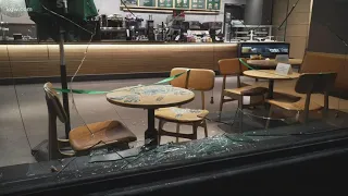 Protesters smash windows, police declare unlawful assembly in downtown Portland