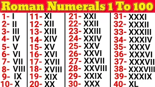 Roman Numerals 1 to 100 | Learn Roman Numbers 1 to 100 | Roman Numbers 1 to 100 | Roman numbers