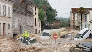 France Flooded! Cars swept off streets by a Flash Flood in Herault, France