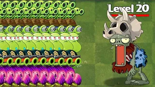 PvZ 2 Hard Challenge - 50 Plants Max Level Power up Vs Jurassic Fossilhead Zombie Level 20