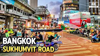 Evening walk along Sukhumvit Road from Phrom Phong to Asok Bangkok 2022 [4K]