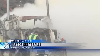 Semi ignites after crash involving snow plow east of Great Falls