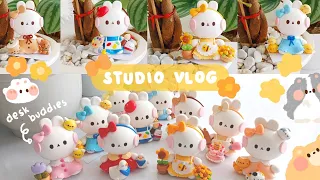 Studio Vlog 🌷 Making Figurines with Air Dry Clay | Cute Desk Buddies