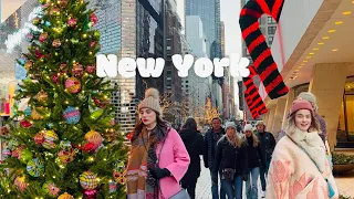 [4K]🇺🇸NYC Walk🎄✨5th Ave Christmas Lights & Windows💂🏻Radio City to Plaza Hotel 2022