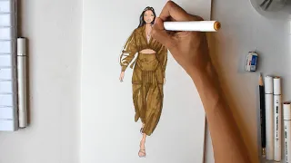 BASIC Fashion illustration figure sketching colouring with markers TIMELAPSE Christopher Esber 2020