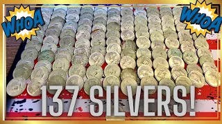 137 Total Silver Half Dollars Found While coin Roll Hinting Three Boxes of Half Dollars! Part 3!