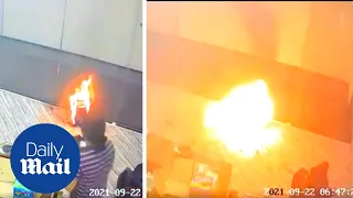 Shocking moment huge fire breaks out after battery storage case explodes in China