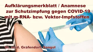 Aufklärungsmerkblatt / Anamnese zur Schutzimpfung gegen COVID-19 mit m-RNA- bzw. Vektor-Impfstoffen