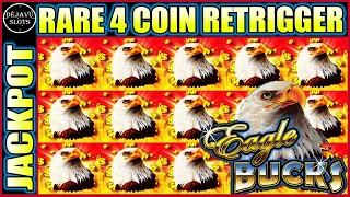 RARE 4 COIN RETRIGGER PAYS JACKPOT HANDPAY HIGH LIMIT EAGLE BUCKS SLOT MACHINE